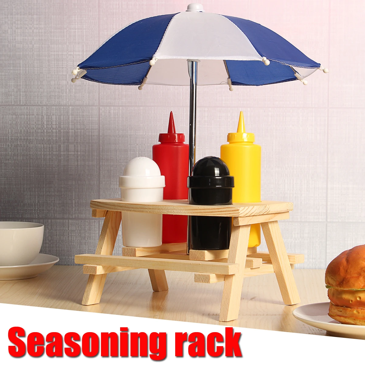 

Table Parasol Bench Cruet Condiment Jar Set Salt Pepper Sauce Bottle Holder Picnic Camp BBQ Kitchen Accessories Seasoning Rack