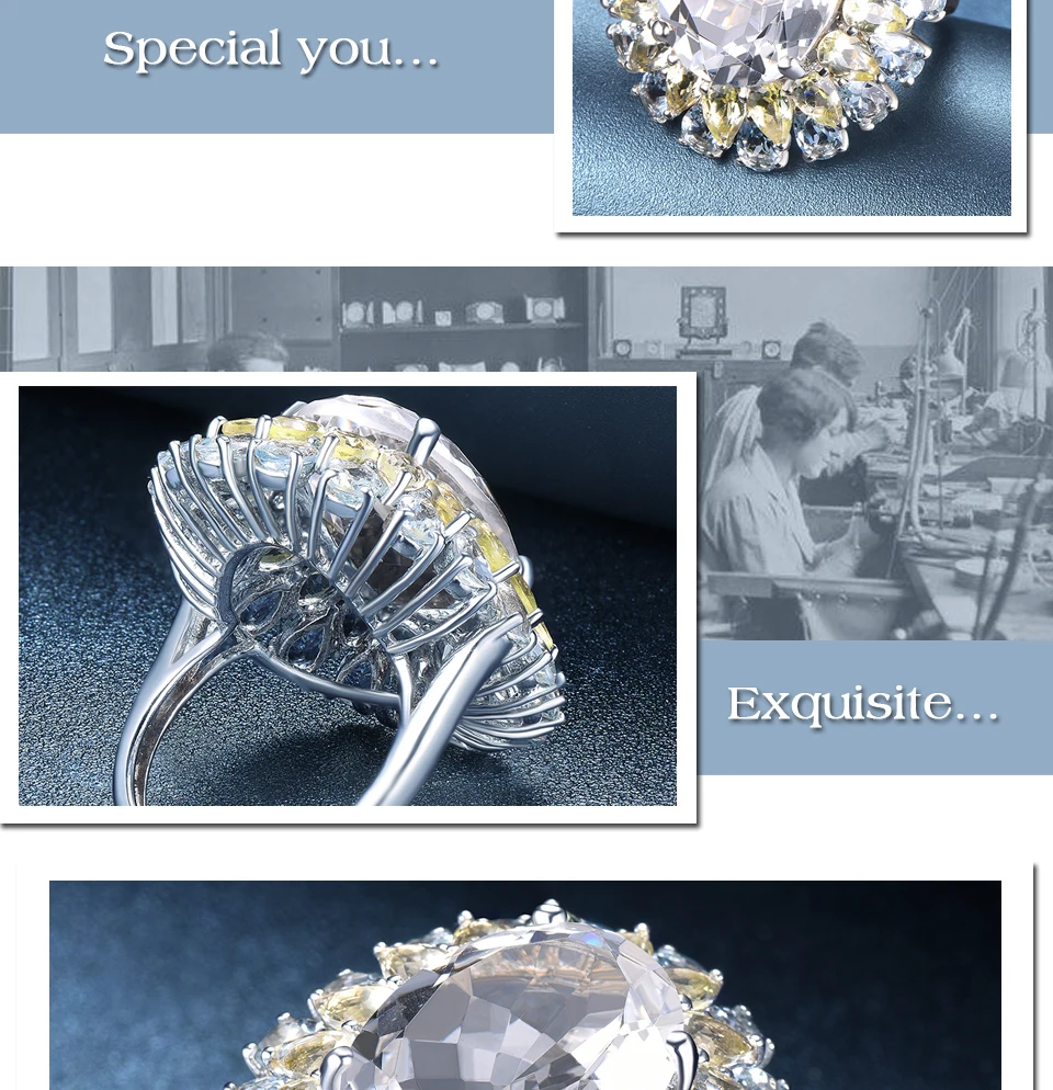 Hutang обручальные кольца натуральный драгоценный камень 16ct топаз Твердые 925 пробы серебро лимонный кварц кольцо ювелирные украшения для женщин подарок