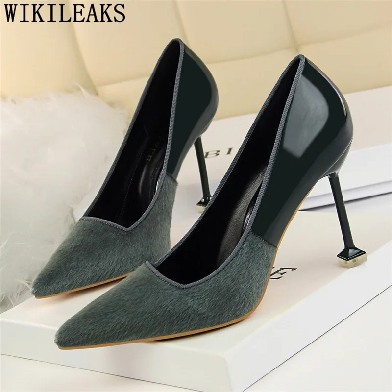 

women high heels bigtree shoes dress shoes women sexy black pumps fur wedding shoes zapatos de mujer de moda 2019 de vestir buty