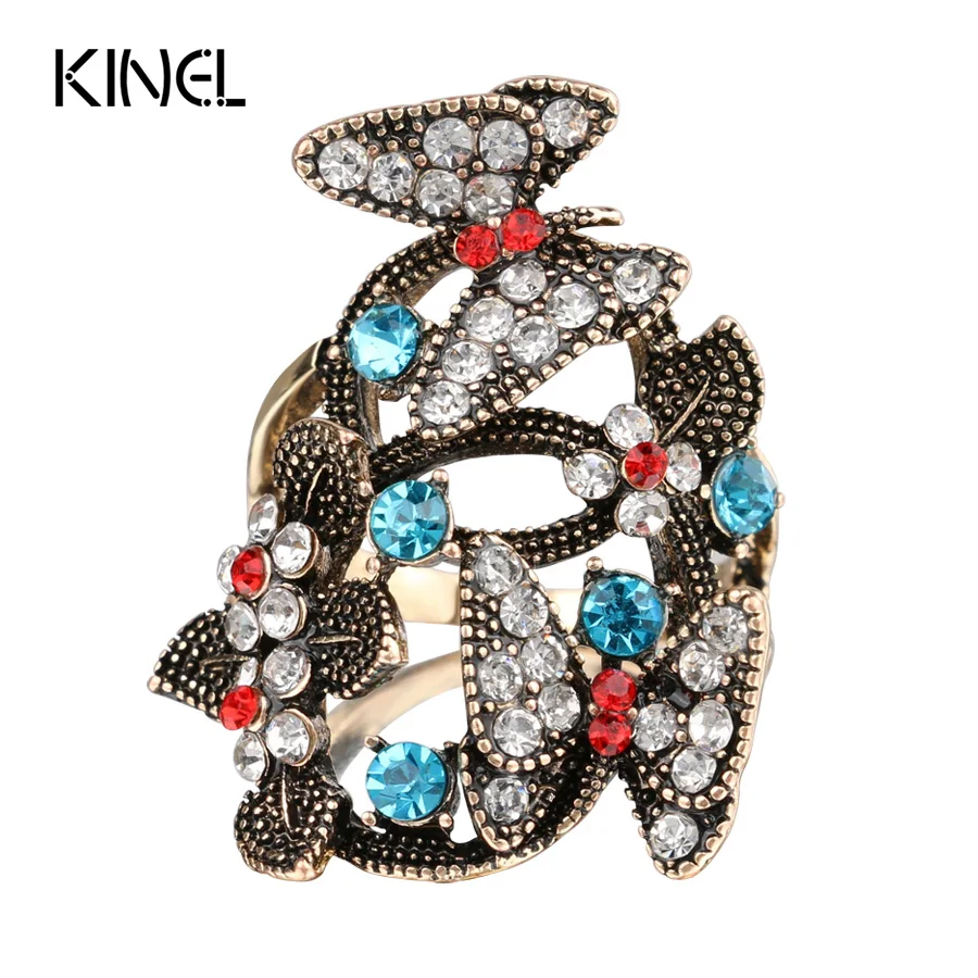 Женское кольцо в богемном стиле с кристаллами и бабочкой|butterfly rings for women|rings womenring |