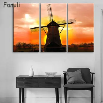 

3pcs/set Modern Netherlands city Canvas art Painting on the Wall Modular Pictures vintage home decor Canvas Painting for Living