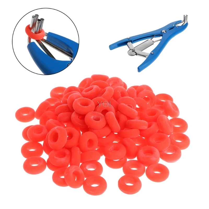 

100 Pcs Castration Rubber Ring Pliers Accessories Elastic Reusable Tail Cutting