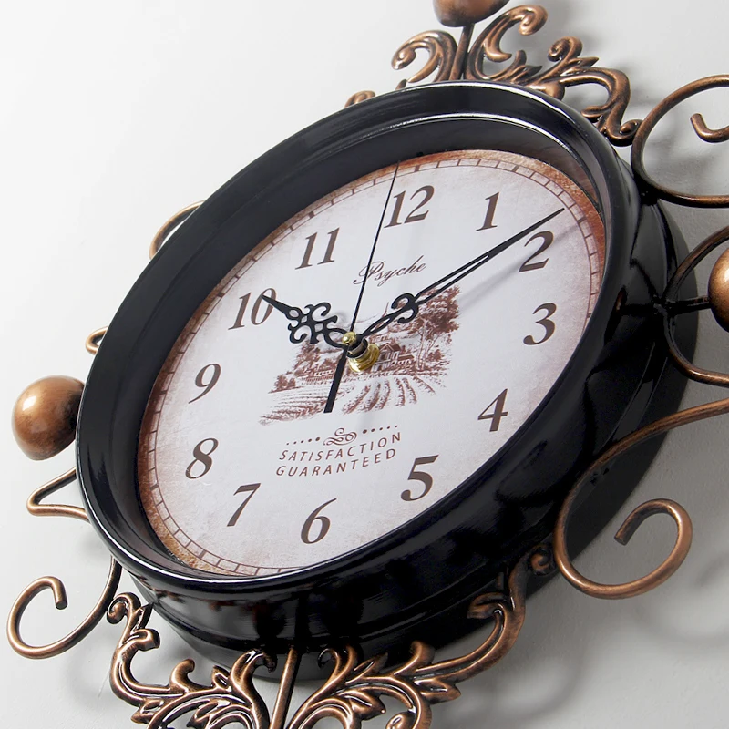 Online Europäische Retro Stil Uhr Uhr Wanduhren Horloge Eisen art Home Dekoration Wohnzimmer Quarz Nadel