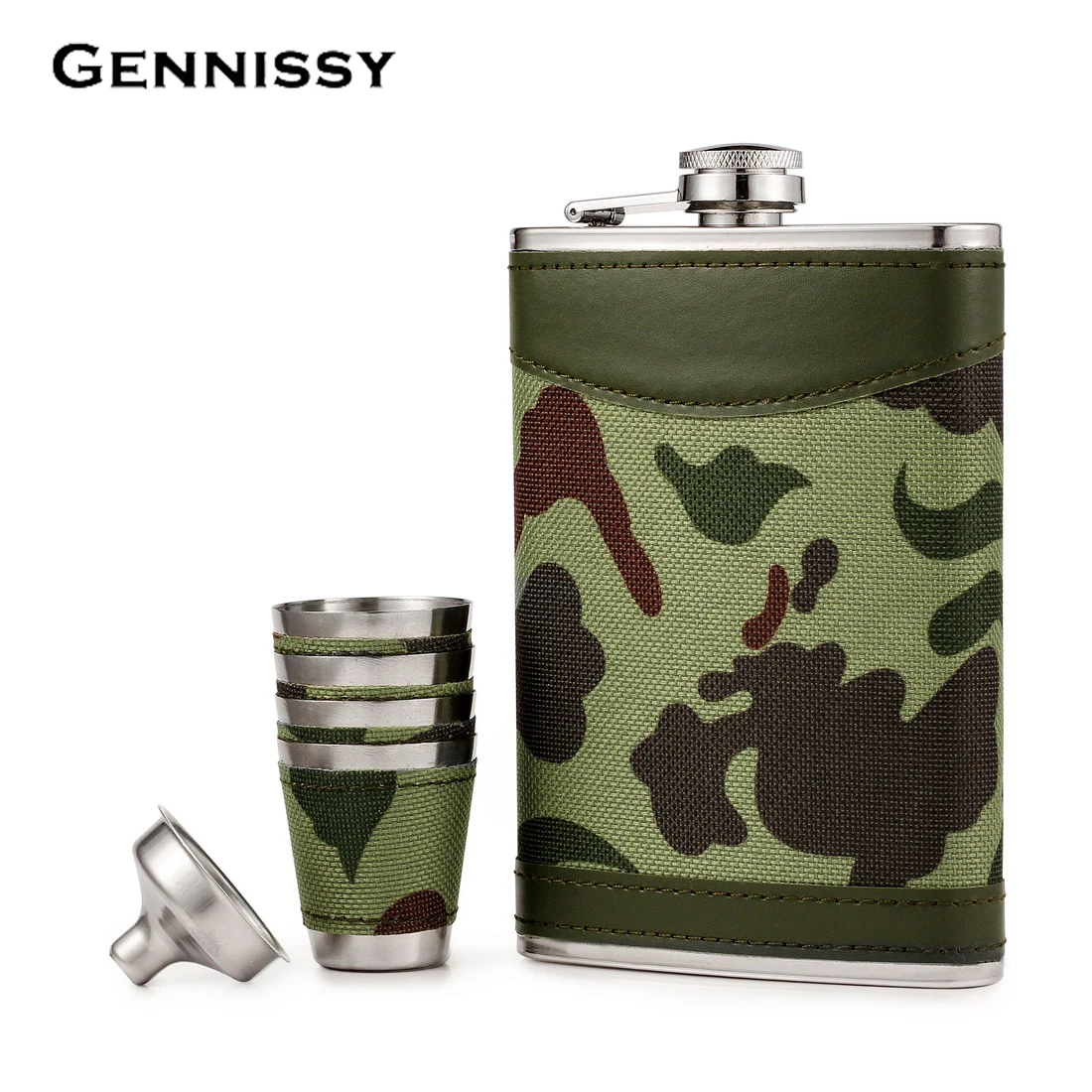 GENNISSY 9OZ Camo Liquor Flasks 18/8 Stainless Steel Flask with Funnel