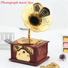 Vantage Phonograph Music Box For Elise Retro Style Plastic Gramophone Shape Musical Box Creative Birthday Gift Free Shipping