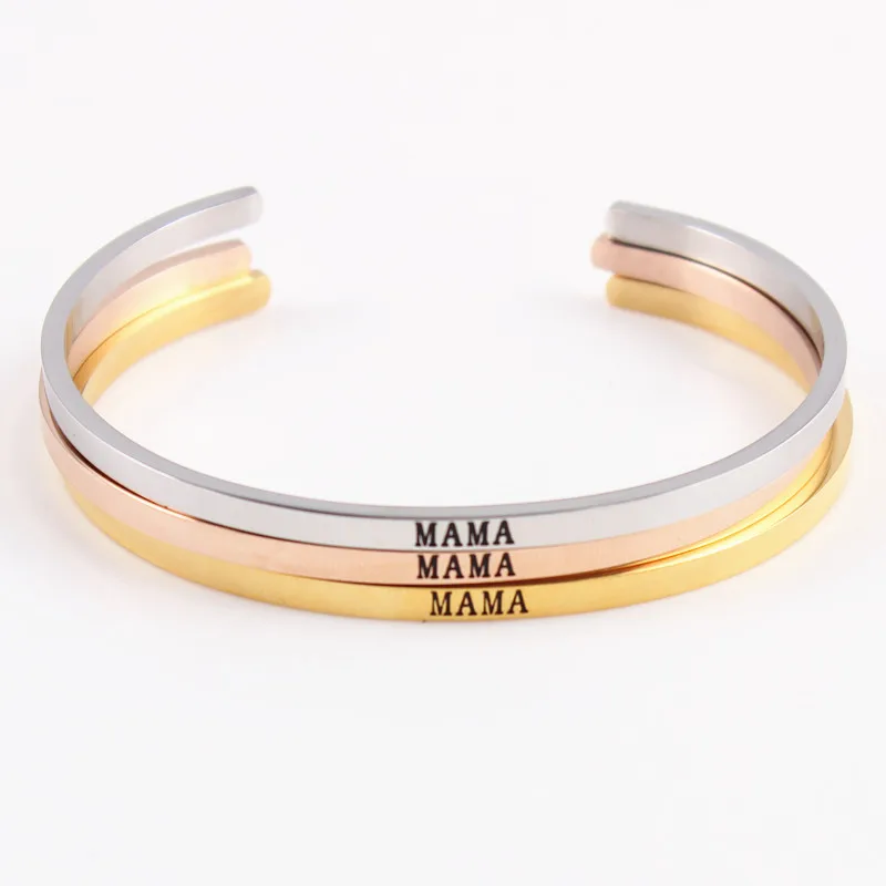 Newest Quotes Mantra Bracelets Stainless Steel Open Cuff C Shaped Bangle Women Female Bar Party Jewelry Gift Fashion Bracelet | Украшения и