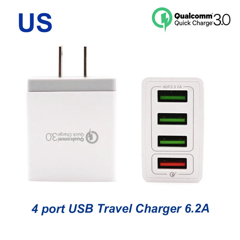 Высокое качество 4 Порты и разъёмы USB Зарядное устройство QC/3,0 ЕС/США телефона дорожное настенное зарядное Зарядное устройство s Быстрая зарядка для iphone huawei адаптер быстрой зарядки Ipad Tablet