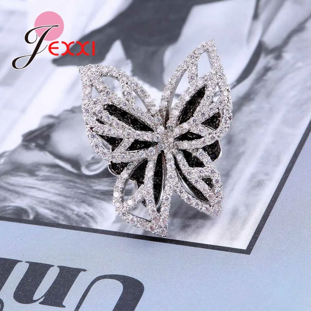 925 пробы Серебряное кольцо для женщин для свадьбы юбилея помолвки Delicated бабочка цветок CZ кубический циркон ювелирные изделия