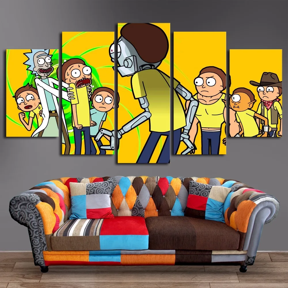 Fashion Canvas Painting Poster Cuadros 5 Panels Rick And Morty Wall Art