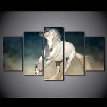 

5 Piece HD Printed White Running Horse Framed Wall Picture Art Poster Painting On Canvas For Living Room Espejos Decorativo