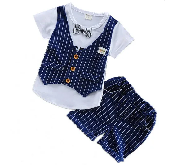 Summer Children Clothing Set Toddler Boy Gentleman Plaid 2pcs( Shirt Shorts) Suit Baby Short Sleeve Clothes 1-4T |