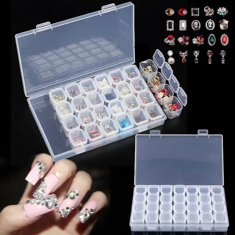 

28 Grid Plastic Transparent Compartments Cosmetic Storage Jewel Bead Case Cover Box Adjustable Storage Container