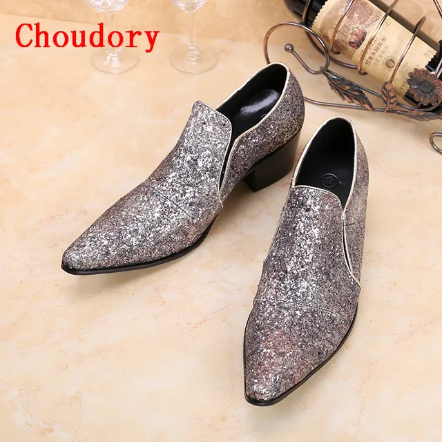 Negro de Punta Hombres de On 2017 Vestir Zapatos Slip Plata Zapatos estrecha Glitter de Negros gqwqH6xB