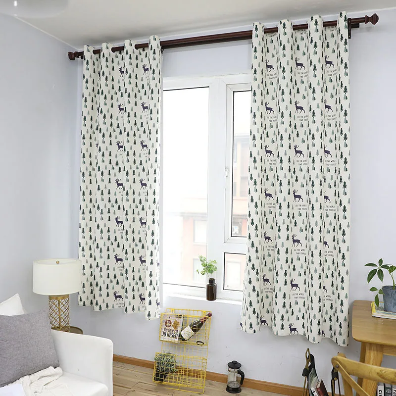 

Linen&Cotton Curtains Living Room Bedroom Half Blackout Window Short Curtains Home Decoration American Style Christmas Elk 55*85