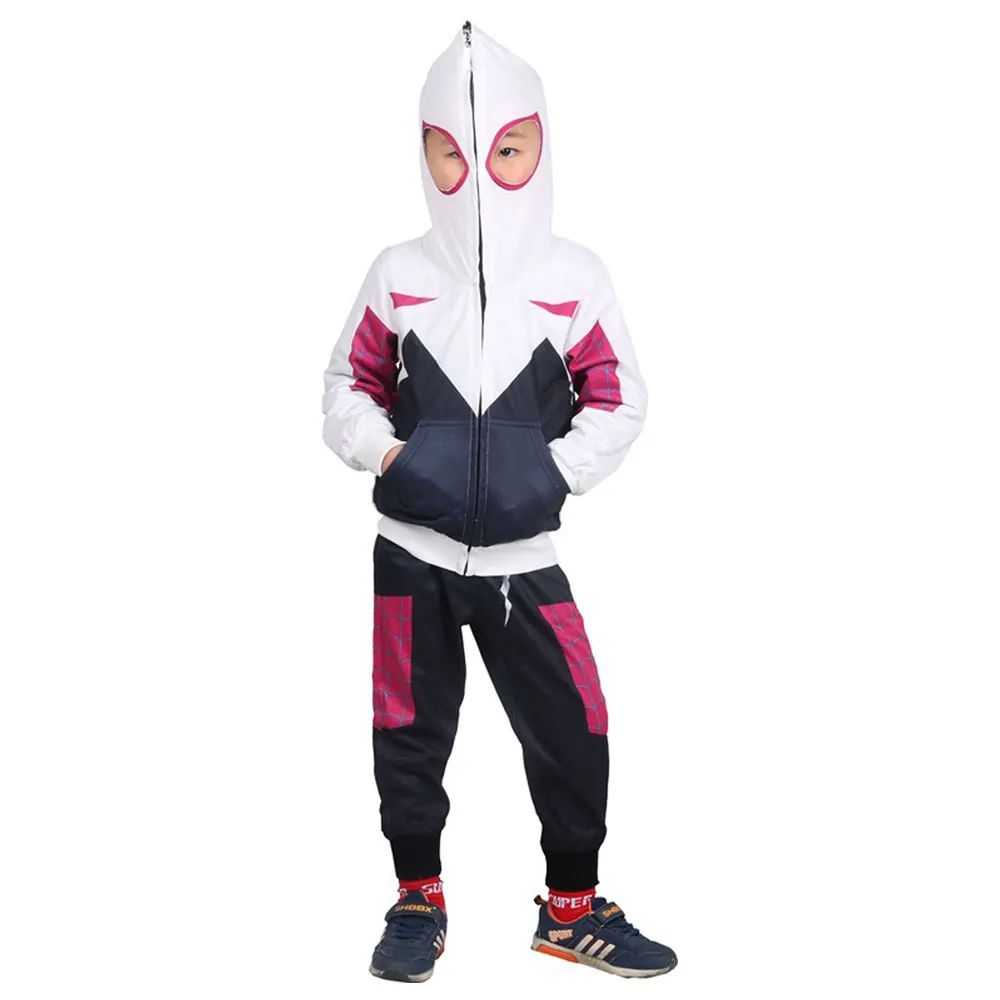 Into the Spider-Verse Kid's Suit Spider Gwen Cosplay Costume Zipper Hooded 3D Printed Sweater