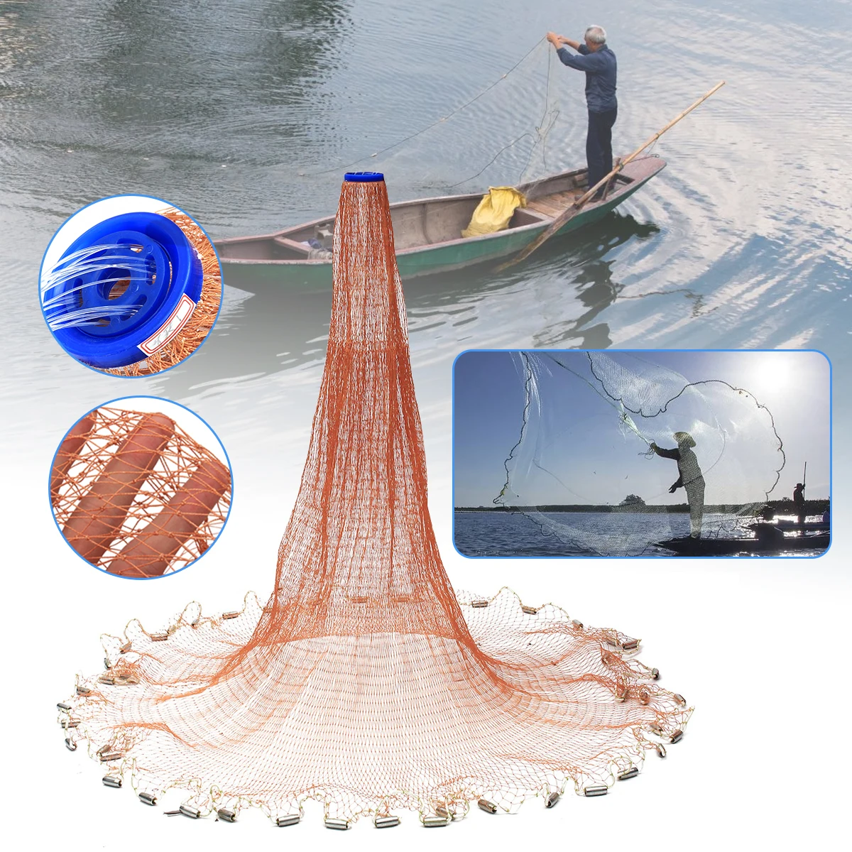 

4.8M 8FT Cast Net Saltwater Bait Casting Net Strong Nylon Line with Sinker