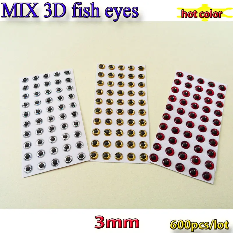Смешанные три цвета Новинка рыболовные 3d глаза для приманки Выберите свой размер качество: 600 шт./лот - Цвет: 3mm MIX 600pcs