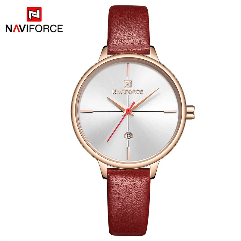 NAVIFORCE женские часы Топ люксовый бренд кварцевые часы Дамская мода кожа часы водонепроницаемый Дата девушка наручные часы подарок для жены - Цвет: Red