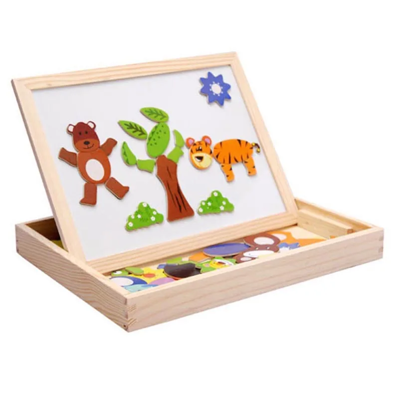 Kids Educational Wooden Magnetic Writing Drawing Board Plants Animal Jigsaw Puzzle Toys Gift YJS Dropship