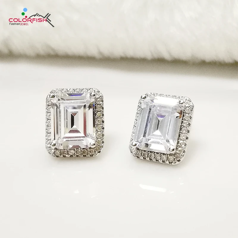 COLORFISH 2,5 ct прямоугольная блестящая запонка SONA серьги свадебное кольцо для женщин ювелирные изделия 925 серебро серьги с ореолом