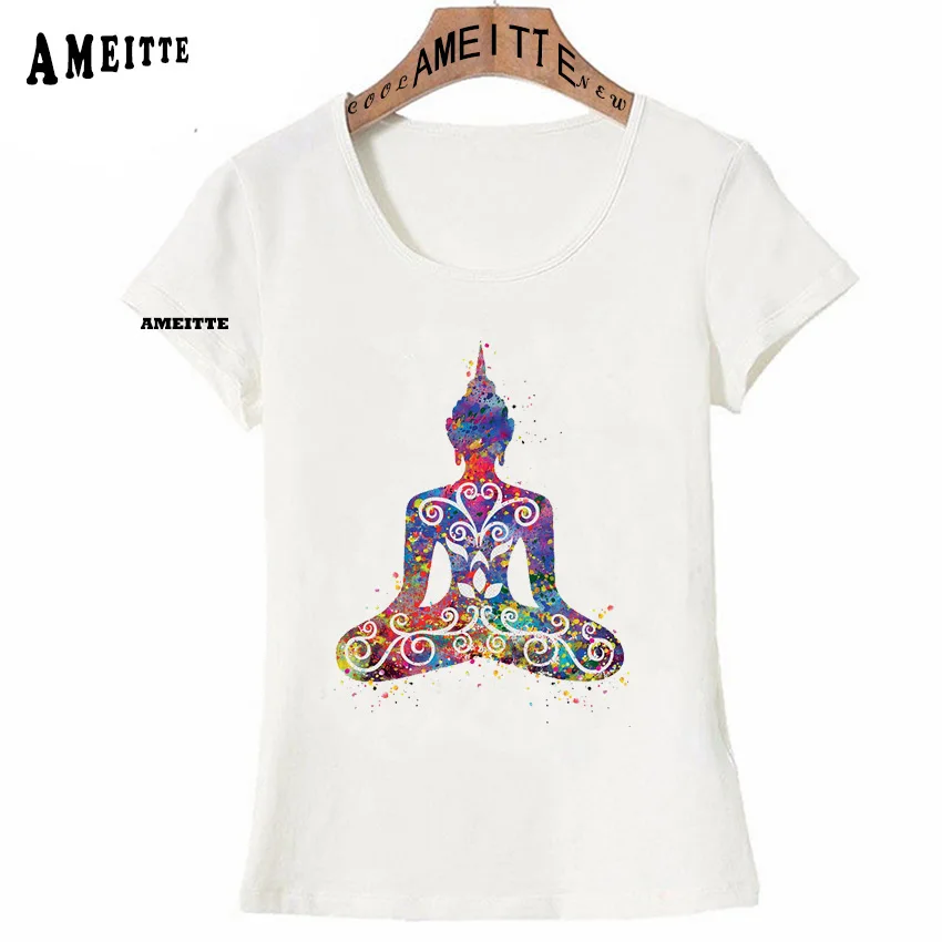 

Buddha Floral Yo-ga Pose Watercolor T-Shirt Summer Women T-Shirt Cute Girl Casual Tops Funny Zen Art Design Cool Woman Tees