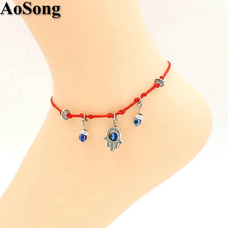 

BPPCCR Hamsa Hand Blue Eye Anklets Women Valentine's Ankle Red Rope Lucky Bracelet Cheville Sandals Pulseras Tobilleras Mujer