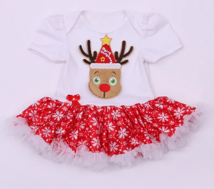 

Xmas Kid Ruffle Dress Girl Baby Christmas Reindeer Rompers Newborn Party Costumes Ropa Bebe Clothes Toddler Cartoon Outfits