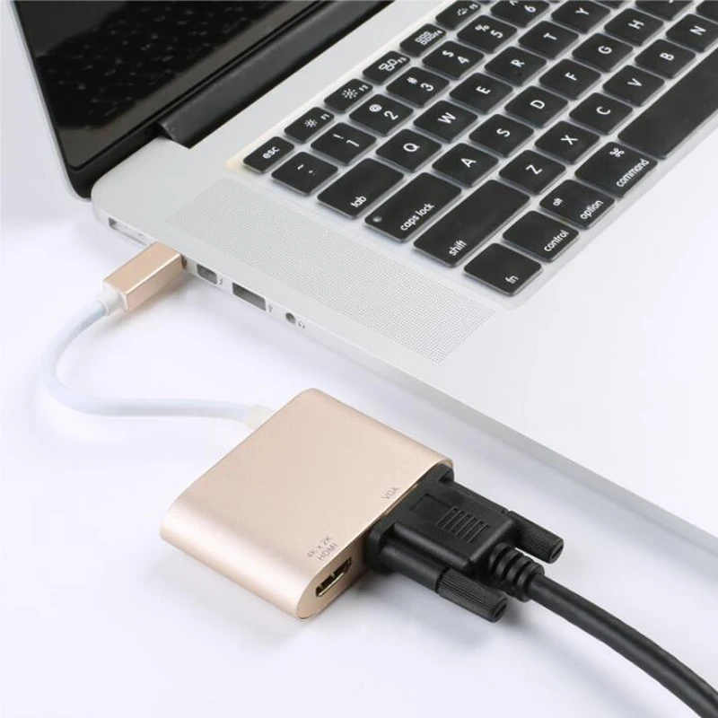 Mini dp 1 2 Thunderbolt to HDMI 4KX2K VGA 2 in 1 adapter converter cable for