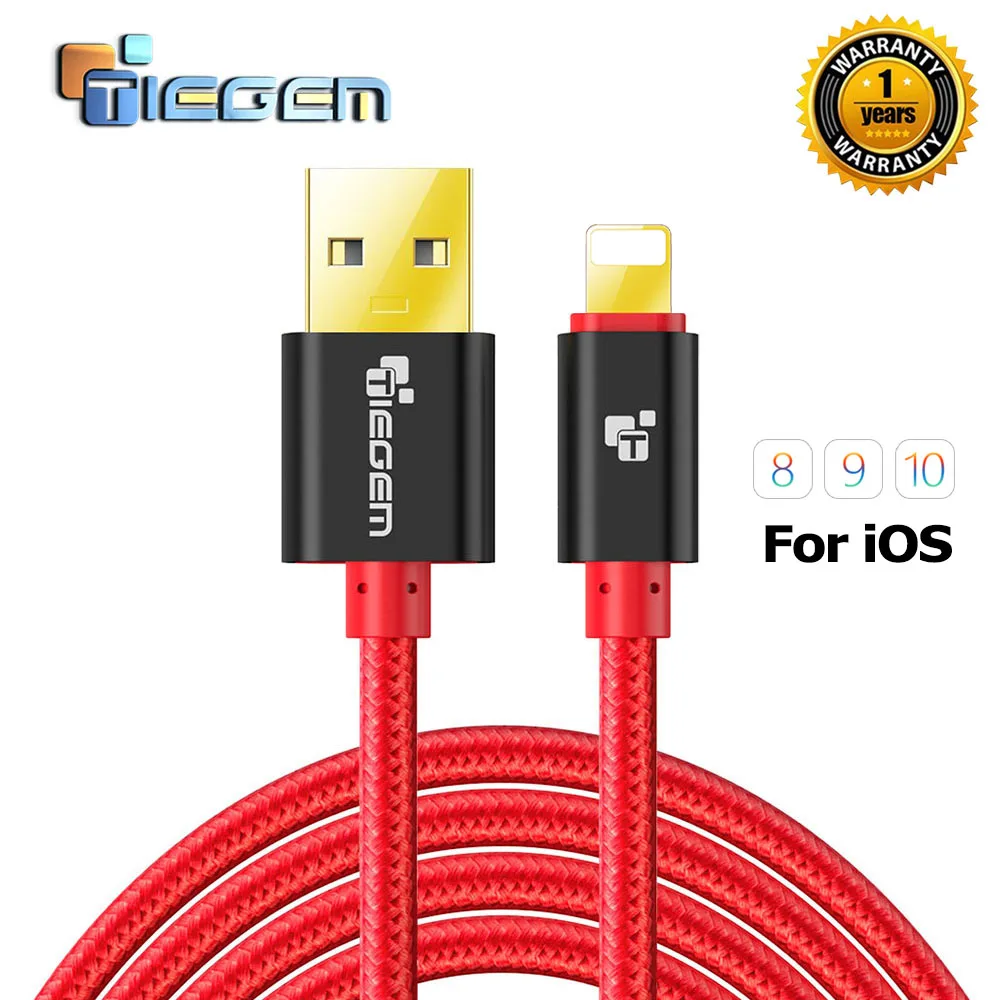 TIEGEM 1/2/3 м 2A нейлоновый usb-кабель для зарядки и Зарядное устройство кабель для передачи данных для iPhone 5 5S 6 6s 7 Plus iOS 9 10 быстрой зарядки Кабели для iPad аксессуары для мобильных телефонов