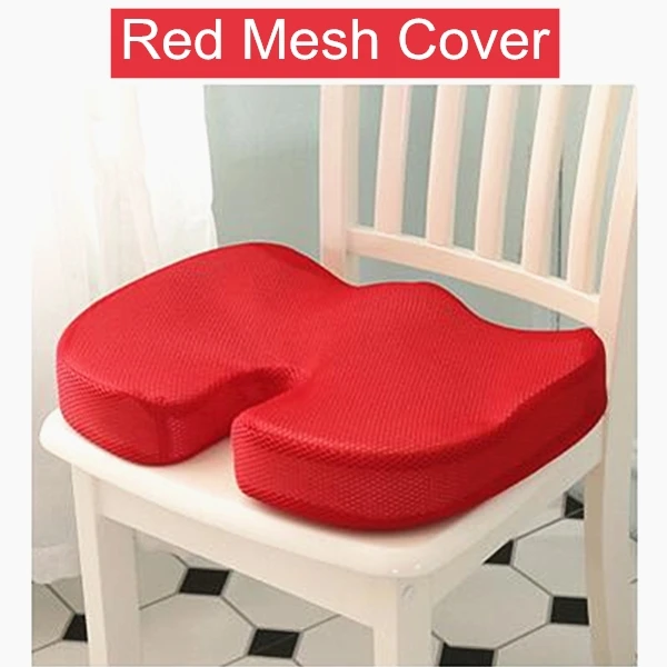 Подушка для стула из пенополиуретана с эффектом памяти, ортопедическая подушка для спины автомобиля, геморроидное сиденье, задняя кость, копчик, защитный коврик, офисный диван - Цвет: Memory Red Mesh