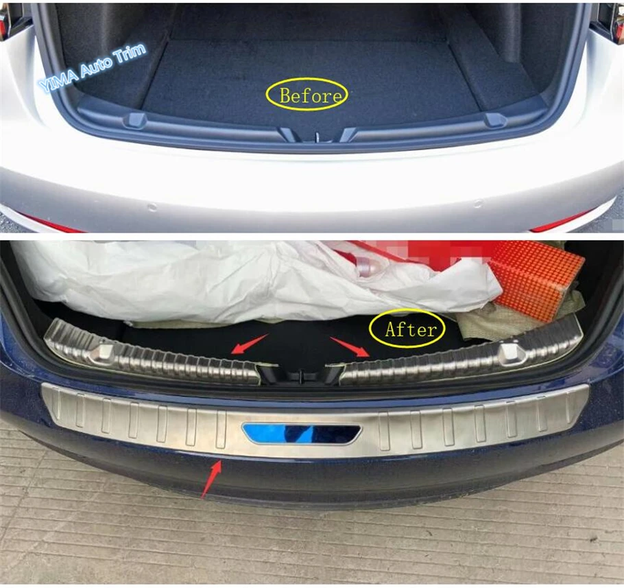 

Lapetus Car Styling Rear Back Trunk Tail Door Inner + Outside Bumper Protection Plate Cover Trim Fit For Tesla Model 3 2018 2019