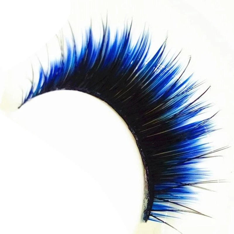 

1 Pair Natural Exaggerated 3D False Eyelashes Stage Makeup Art Blue False Eyelashes Makeup Cross Thick Blue False Eyelashes GIF