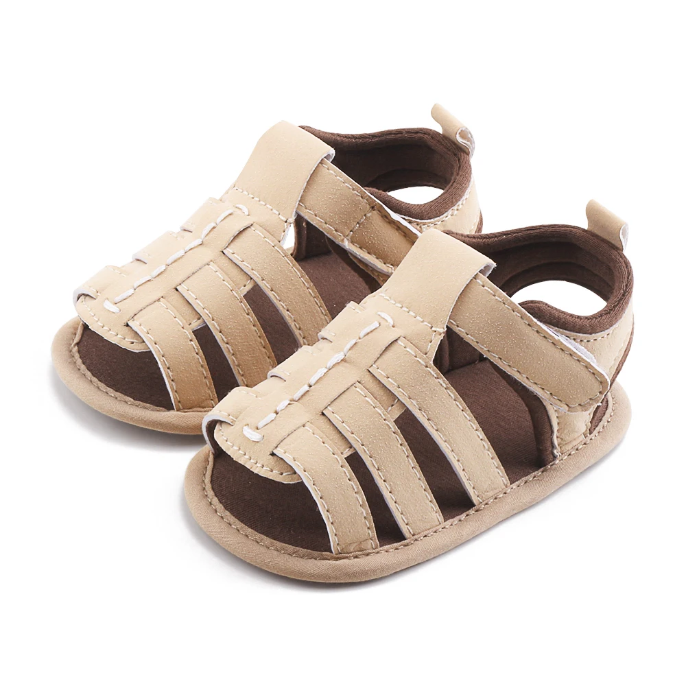 Infant Baby Leather Shoes Soft Sole Moccs Striped Sandals Hook & Loop