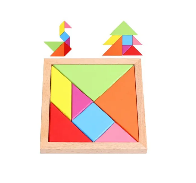 Детские деревянные развивающие 7 шт. геометрические Tangram головоломки Обучающие игрушки деревянная цифровая часовая головоломка WYQ