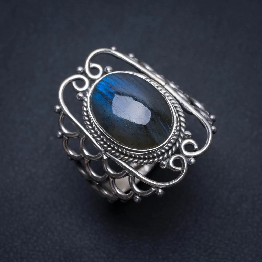 

Natural Blue Fire Labradorite Vintage 925 Sterling Silver Ring, US Size 7 S2415