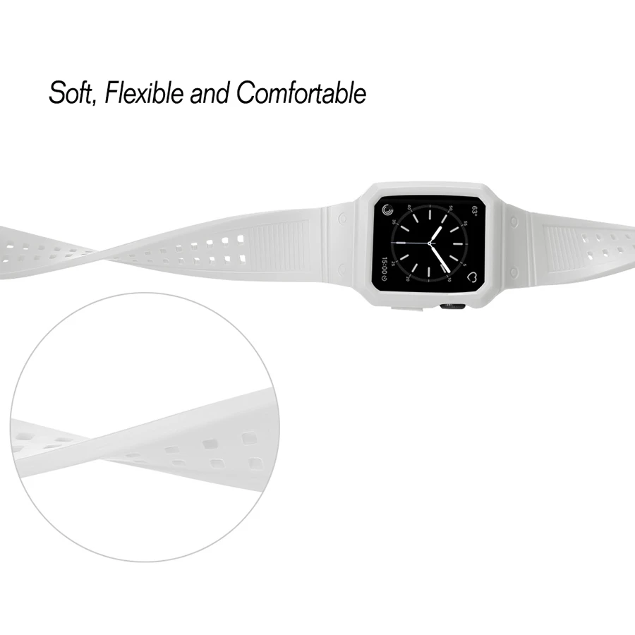 Спортивный Силиконовые часы ремешок+ чехол для Apple Watch гибкий дышащий наручные часы браслет для iwatch 42 мм 38 мм ремешки