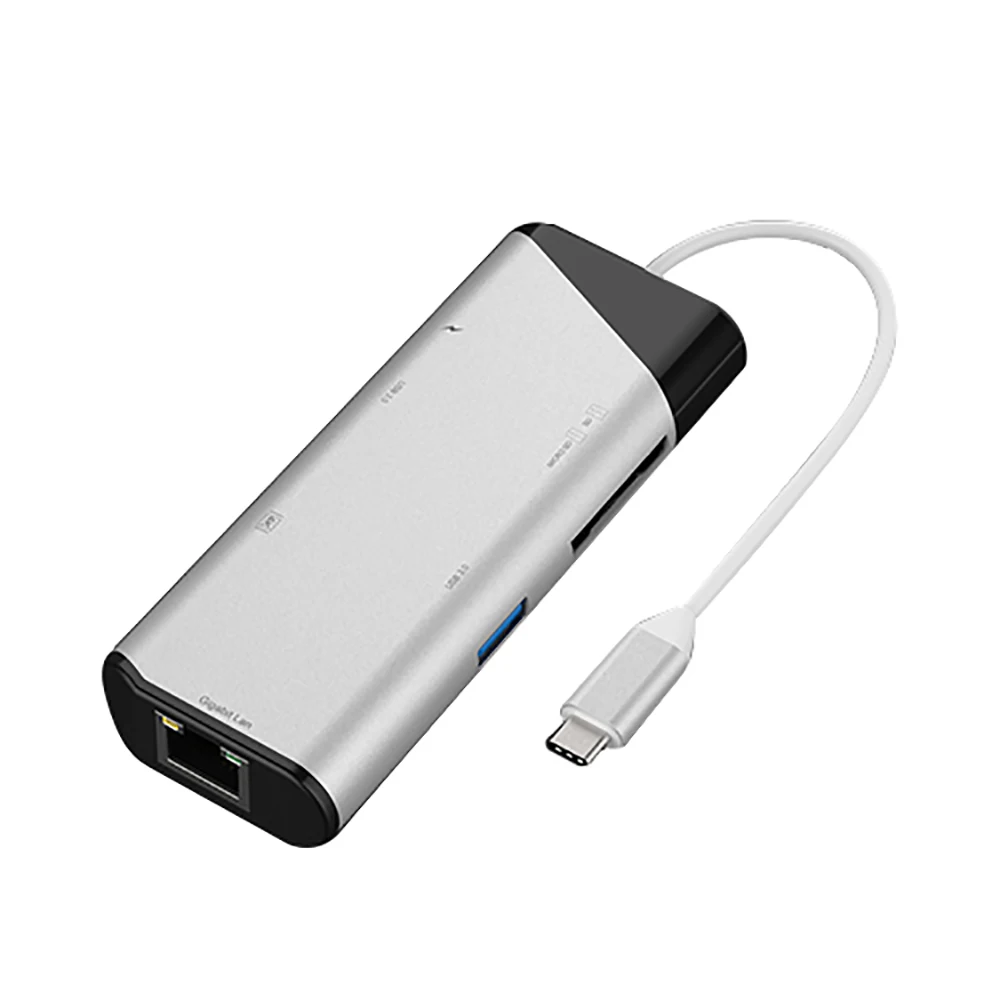 7 в 1 USB C концентратор к HDMI Gigabit Ethernet Rj45 адаптер 4K USB3.1 SD/TF кардридер для MacBook Pro iPad HUEWEI type C концентратор Hdmi - Цвет: Silver