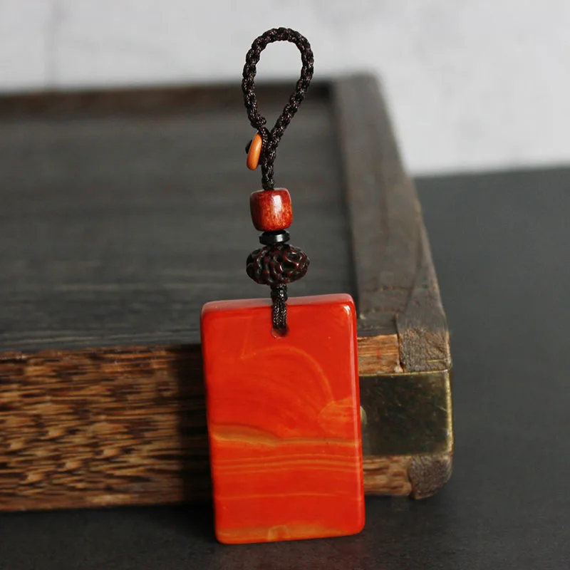 

Warring States Red Keychain Handmade Peaceful Nothing Card Ruyi Men and Women Couples Creative Gift Car Key Pendant