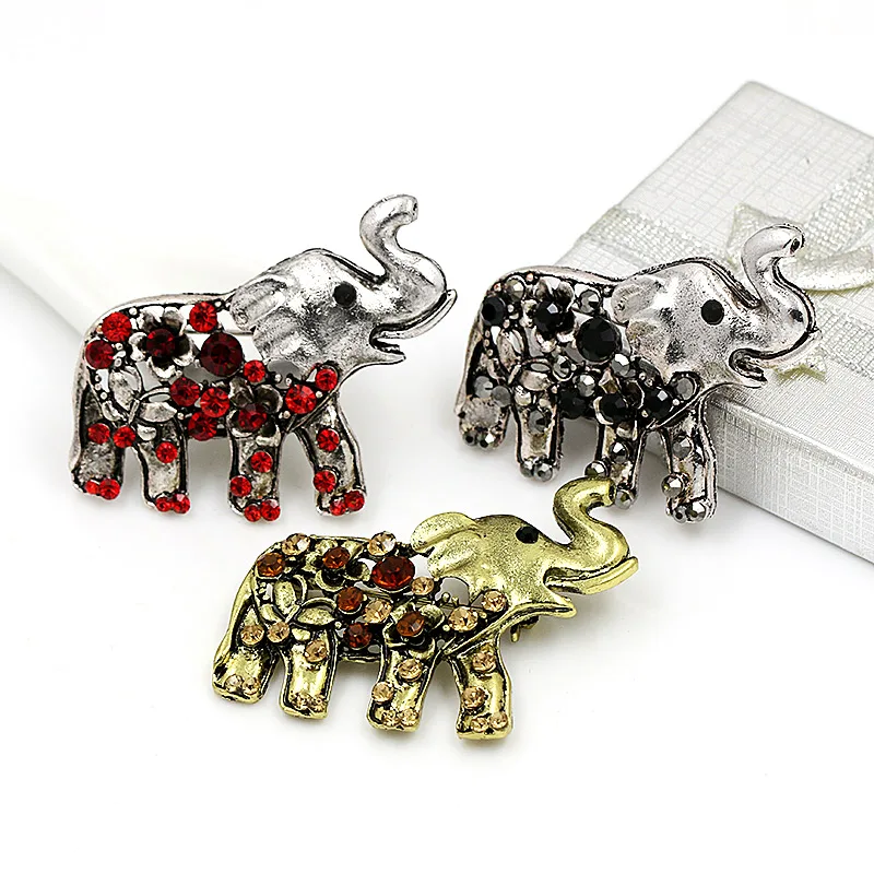 

Baiduqiandu Brand Silver / Gold Color Plated Crystal Rhinestones Elephant Brooches
