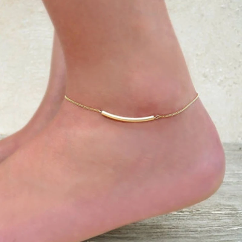New Fashion Summer jewelry U Tube Anklet Gold Tube Anklet Chain JK013