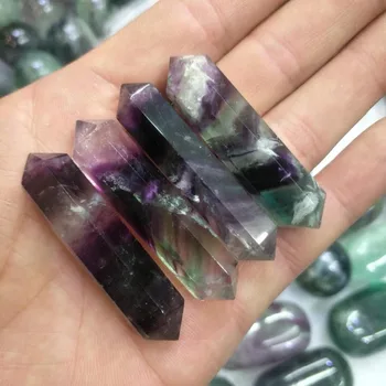 

4pcs Natural colored fluorite crystal polishing bifocal crystal point