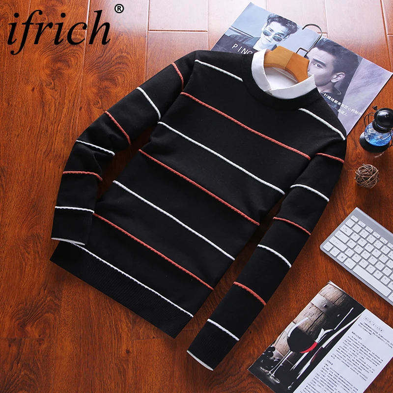 Best Price Sweater Coat O-Neck Pullover Men Brand Clothing 2018 Autumn Winter Cashmere Wool Sweater Jacket Mens Casual Striped Pull Clothes