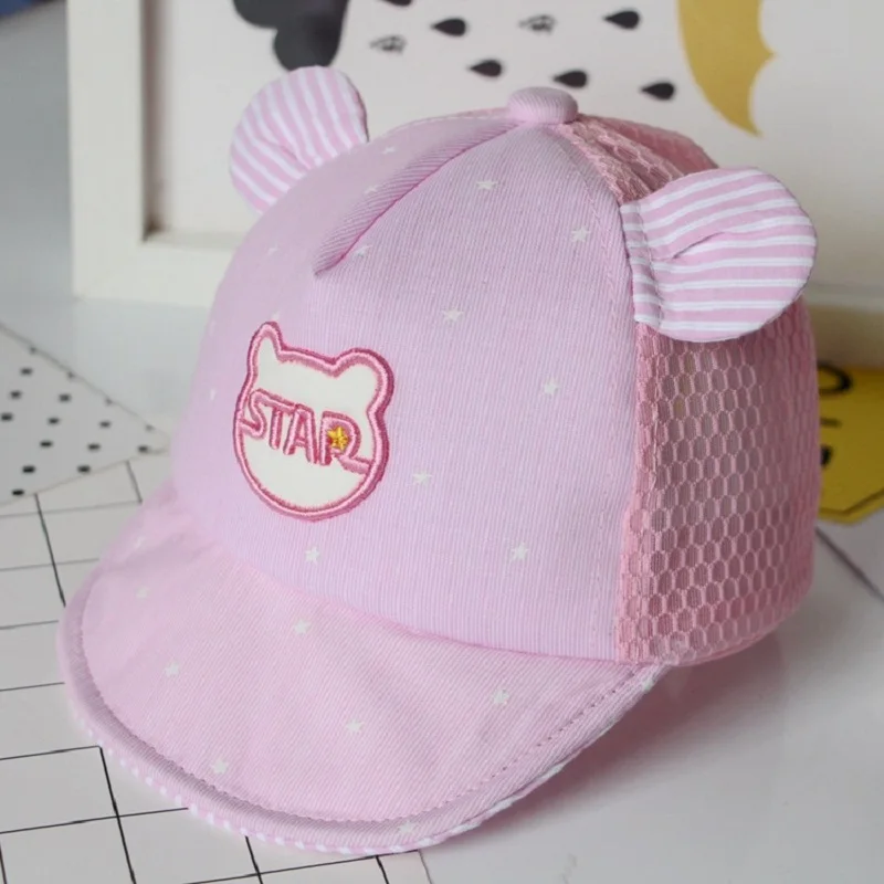 Модная шапка для маленьких мальчиков и девочек, мягкая бейсболка, Детские летние шапки, берет для новорожденных мальчиков - Цвет: Mesh pink