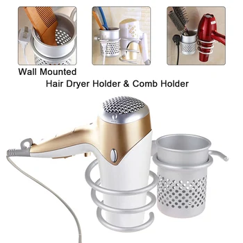 

Hair Dryer Holder Wall Mounted Comb Holder Rack Stand for Hair Tools Bathroom Storage Organizer Hanger Beauty Hair Styling