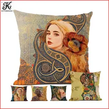 Person Cushion cover 45x45cm flax fashion sofa household decoration pillowcase women pattern series creative abstract person portrayal pattern square shape flax pillowcase without pillow inner