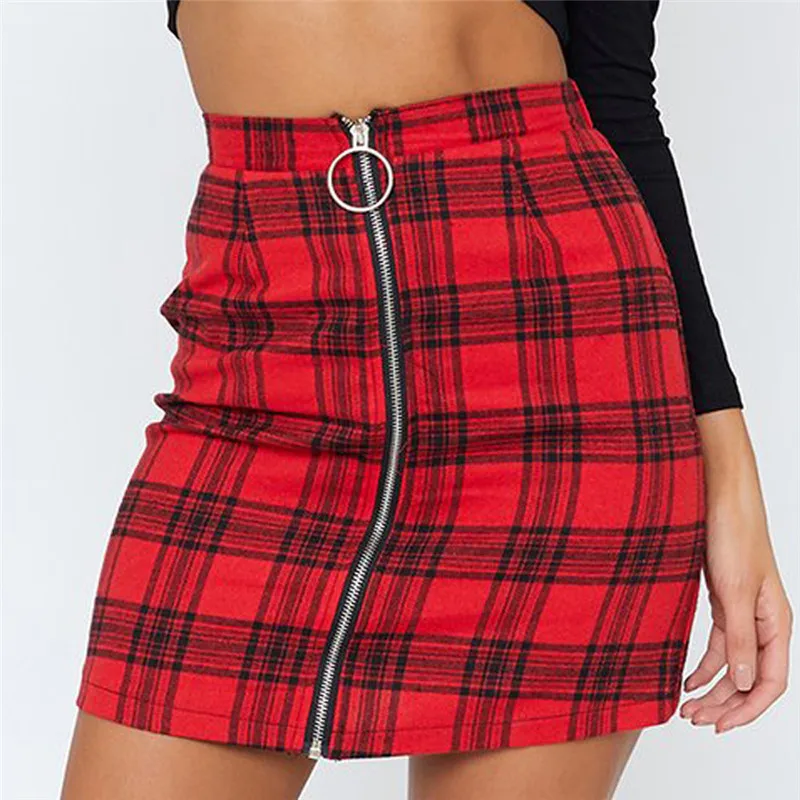 Womens Sexy Party Plaid Zipper Wooden Ear Slim High Waist Hip Short Mini Skirt A1$ (6)