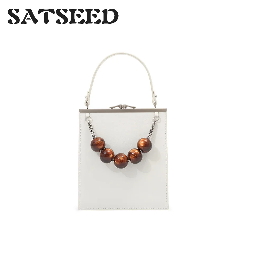 

2019 Summer New Ins Leather Handbag Chain Beaded Clip Bag Single Shoulder Diagonal Handbag Women Bag