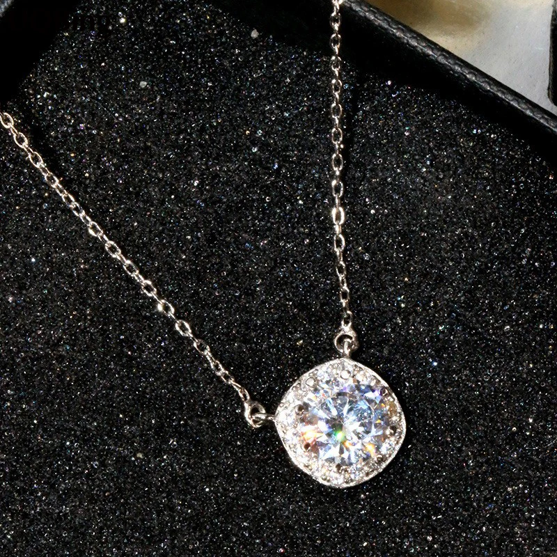 Wholesale Jewelry 925 Sterling Silver Crystal Round Pendants Necklaces