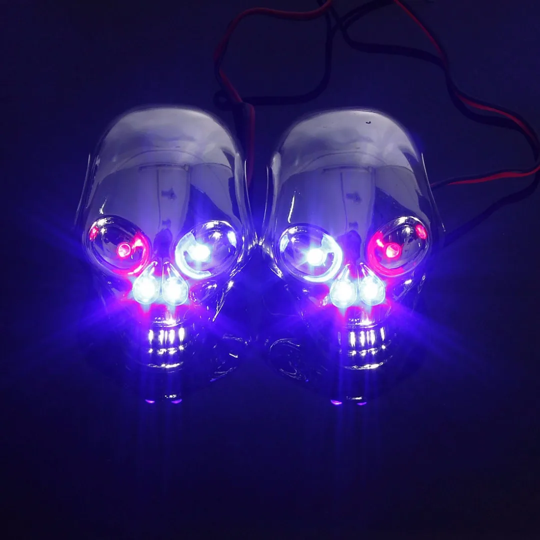 New Chrome Motorcycle Quad ATV Skull Turn Signal Rear Brake Tail Light For Harley