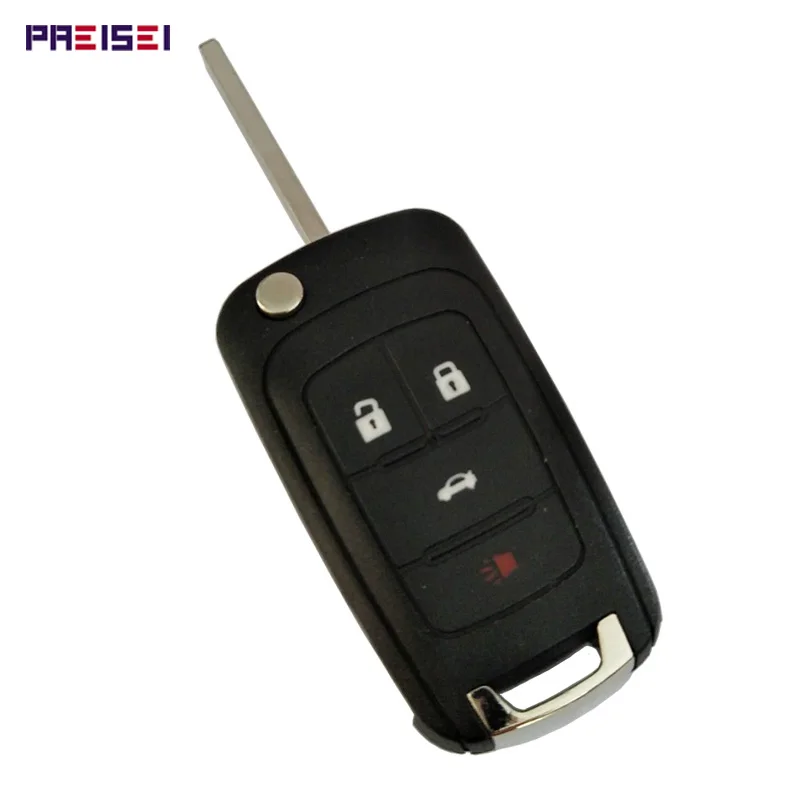 

PREISEI 4 Buttons Flip Remote Key Shell For Chevrolet Cruze Aveo Car Key Fob Replacements Uncut HU100 Blade
